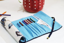 Blue Printed Roll-up Pencil Case
