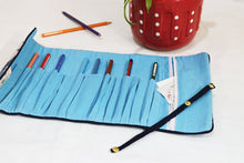 Blue Printed Roll-up Pencil Case