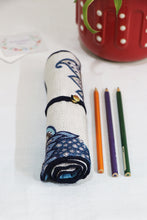 Blue Printed Roll-up Pencil Case