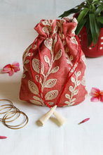 Beautiful Leaves Embroidery Multipurpose Jewellery Potli