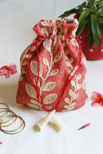 Beautiful Leaves Embroidery Multipurpose Jewellery Potli