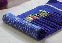 Blue Block Printed Roll Up Pencil Case