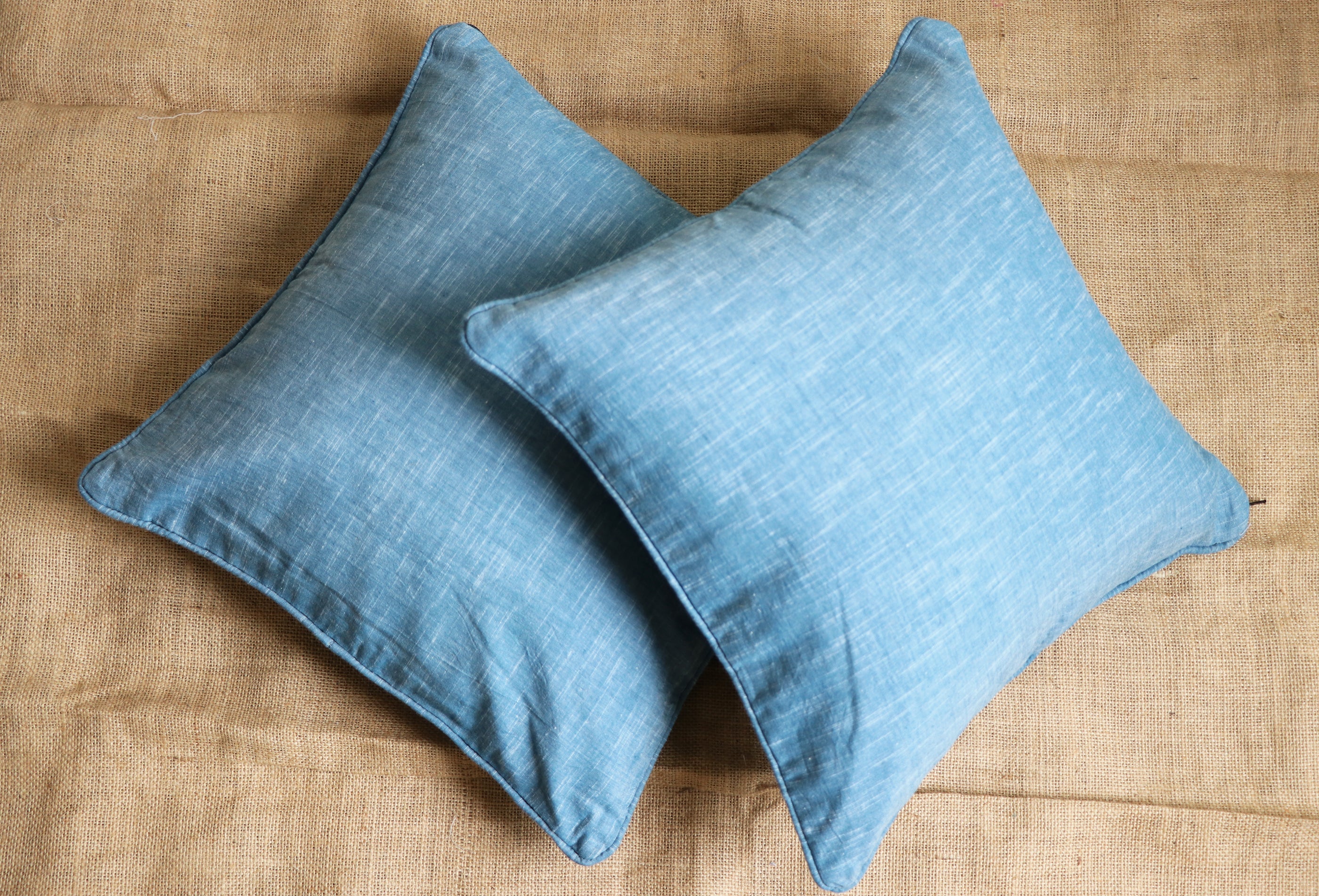 Blue Plain Dual Sided Cushion Covers (Set Of 2)