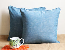 Blue Plain Dual Sided Cushion Covers (Set Of 2)