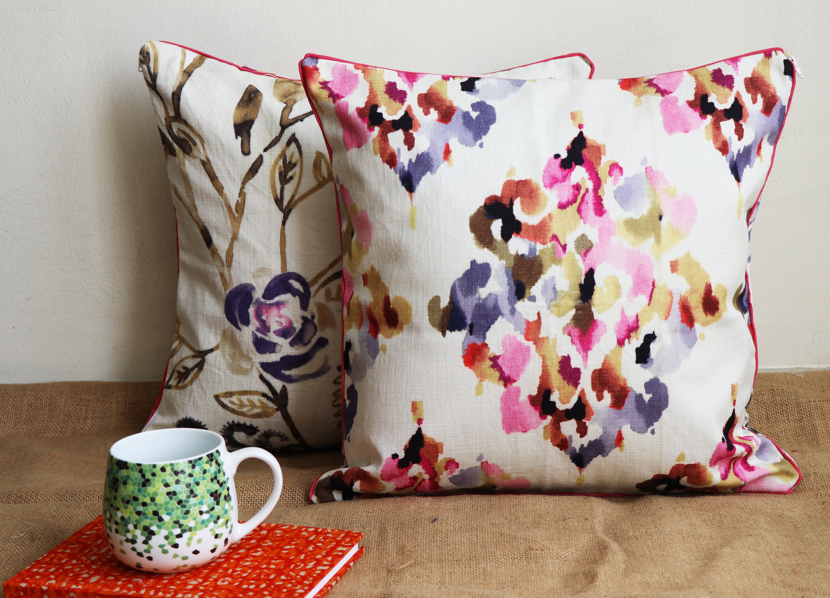 Multicolour Flora Dual Sided Pink Cushion Covers (Set Of 2)