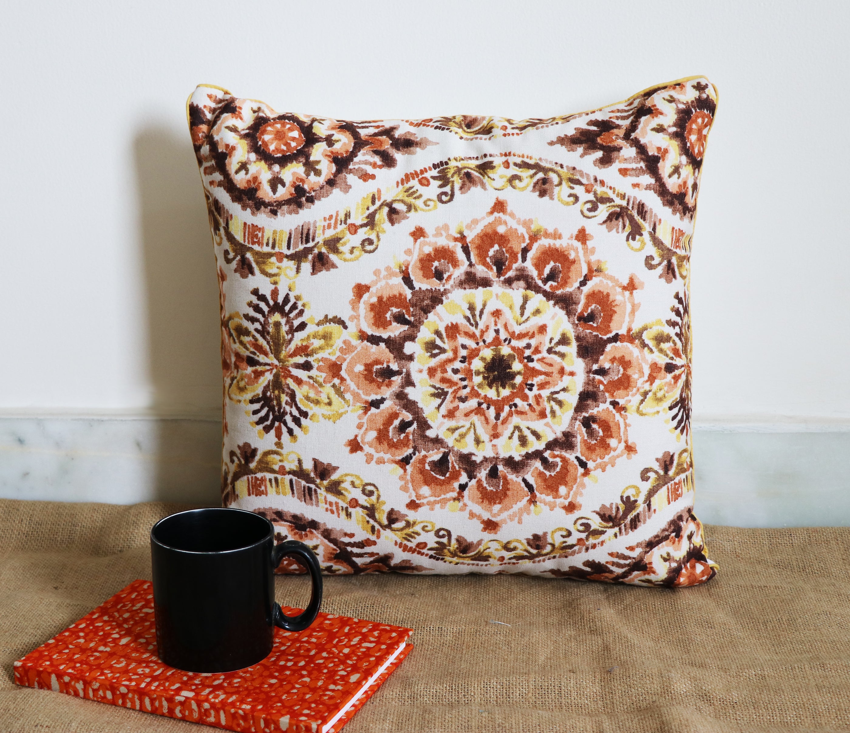 Brown Embroidered Decorative Cushion Cover