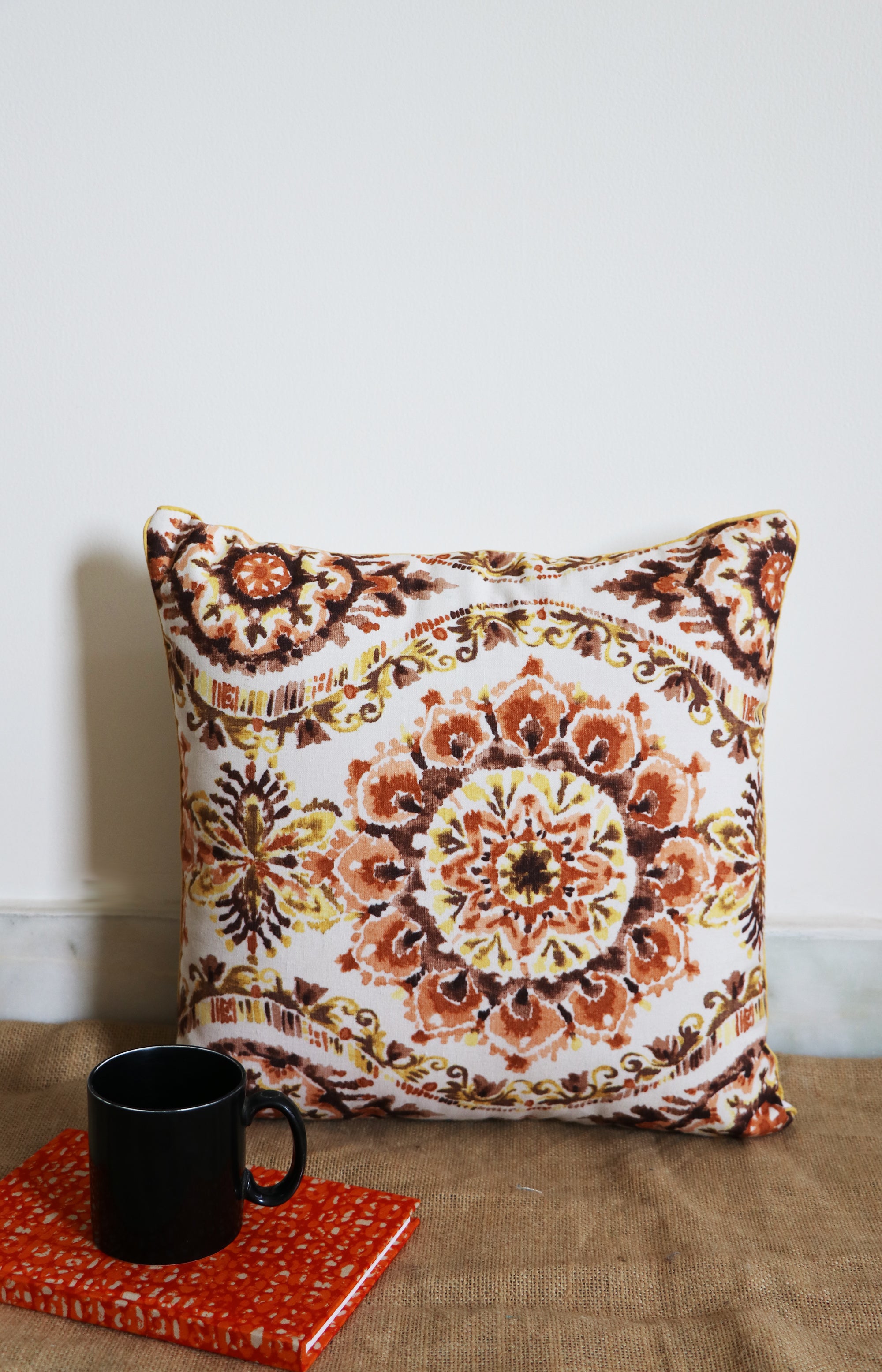 Brown Embroidered Decorative Cushion Cover