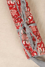 Red Kalamkari Roll-up Pencil Case